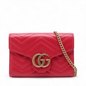 Gucci GG Marmont Leather Chain Wallet Red 474575